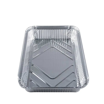 頑丈で浅く使い捨て可能なアルミ ホイルの食品容器ふたが付いている細長いホイル鍋