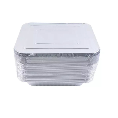 頑丈で浅く使い捨て可能なアルミ ホイルの食品容器ふたが付いている細長いホイル鍋
